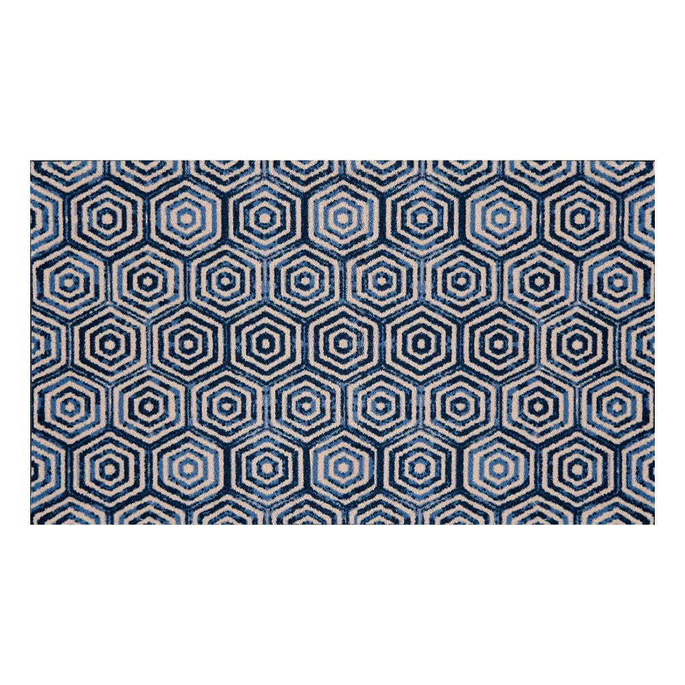 2' x 4' Shades of Blue Hexagons Washable Floor Mat