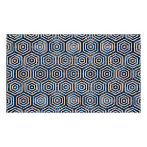 2' x 4' Shades of Blue Hexagons Washable Floor Mat