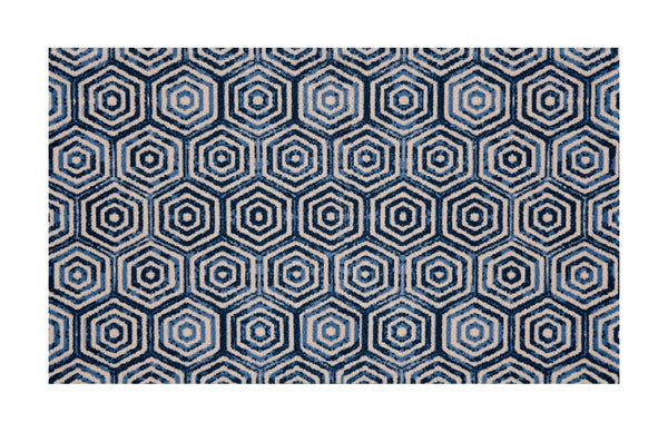 2' x 4' Shades of Blue Hexagons Washable Floor Mat