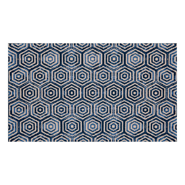 2' x 4' Shades of Blue Hexagons Washable Floor Mat