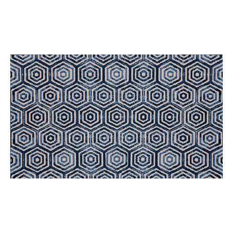 2' x 4' Shades of Blue Hexagons Washable Floor Mat