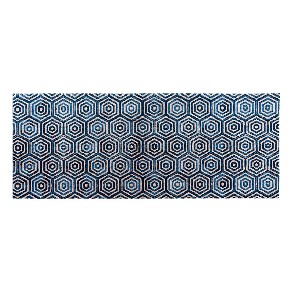 2' x 6' Shades of Blue Hexagons Washable Runner Rug