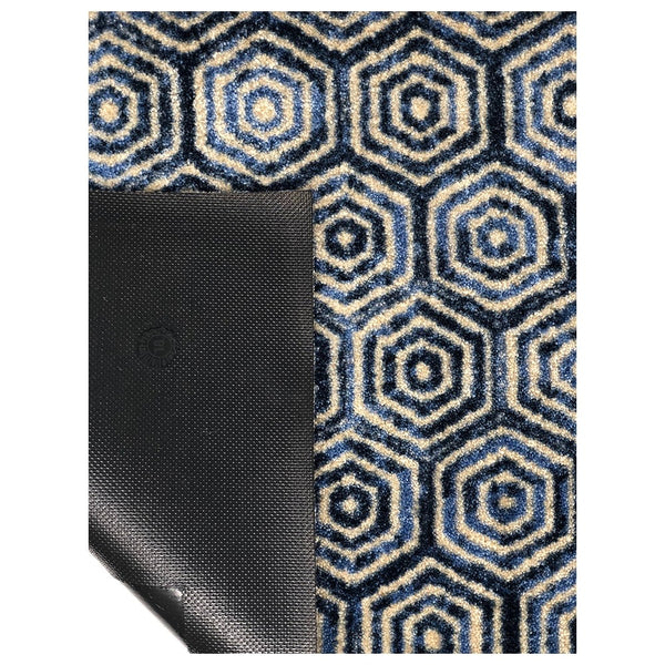 2' x 6' Shades of Blue Hexagons Washable Runner Rug