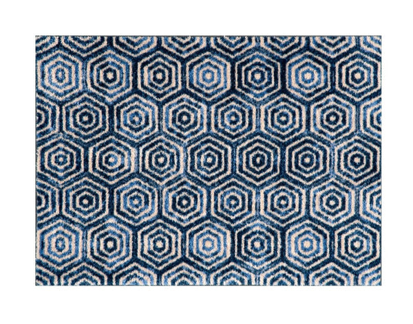 2' x 3' Shades of Blue Hexagons Washable Floor Mat