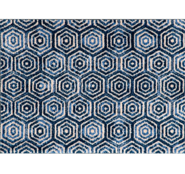 2' x 3' Shades of Blue Hexagons Washable Floor Mat