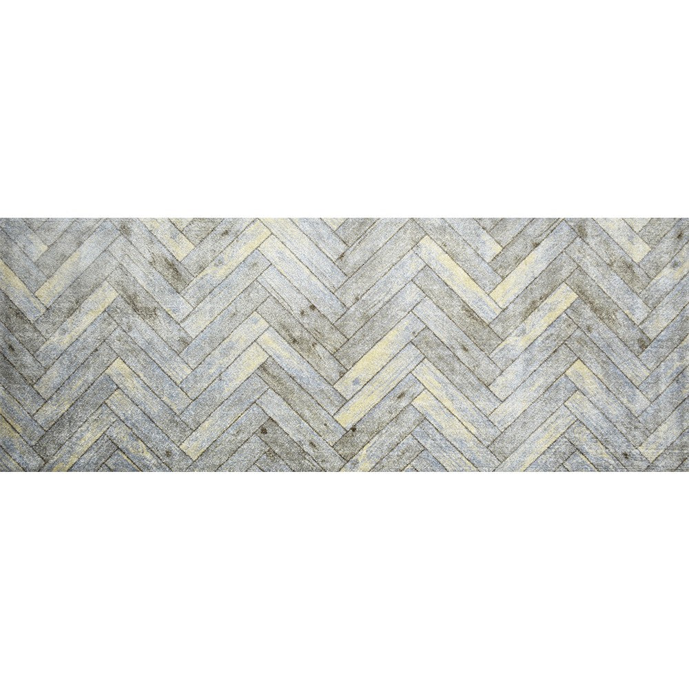 2' x 6' Rustic Gray Herringbone Washable Runner Rug