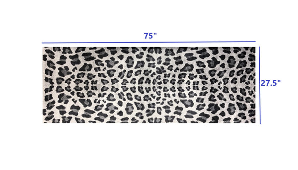 2' x 6' Black and Gray Cheetah Washable Runner Rug