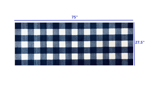 2' x 6' Navy and White Buffalo Plaid Washable Runner Rug