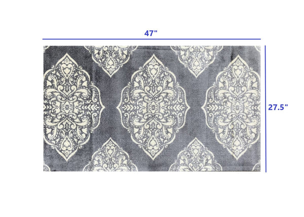 2' x 4' Gray and Ivory Scallop Medallion Washable Floor Mat