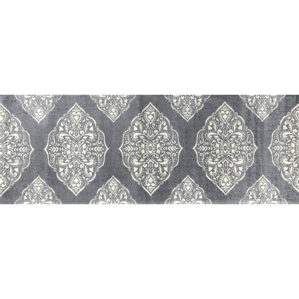 2' x 6' Gray and Ivory Scallop Medallion Washable Runner Rug