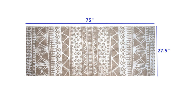 2' x 6' Sandy Tan and White Zigs and Zags Washable Runner Rug