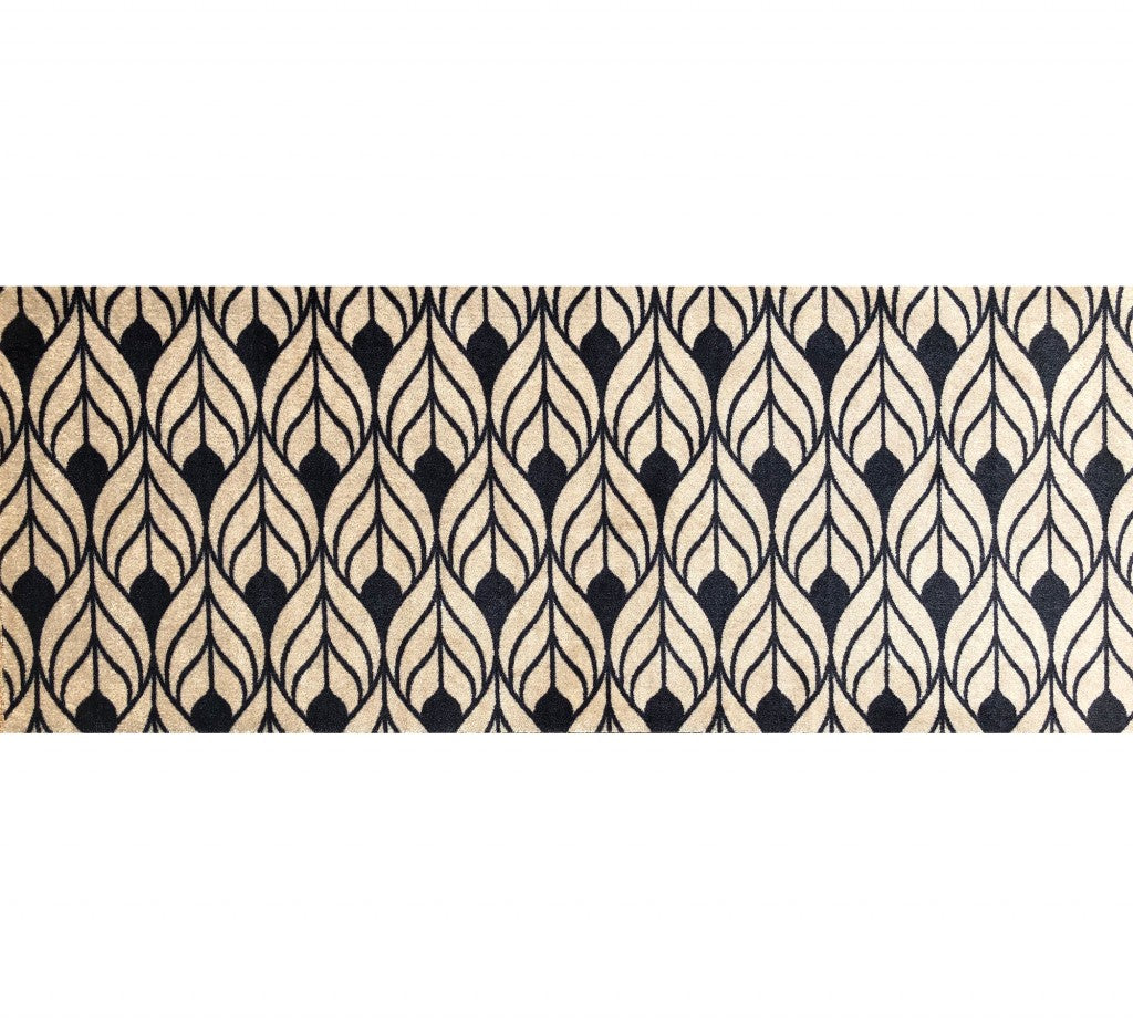 2' x 6' Graphite and Tan Abstract Leaves Washable Runner Rug