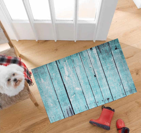 2' x 4' Rustic Teal and Gray Barn FloorWashable Floor Mat