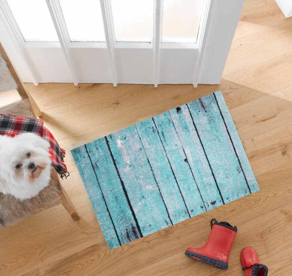 2' x 3' Rustic Teal and Gray Barn FloorWashable Floor Mat