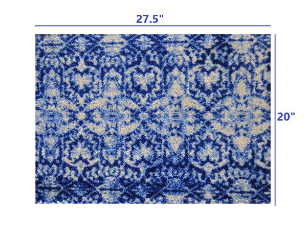 2' x 3' Shades of Blue Vintage Floral Washable Floor Mat