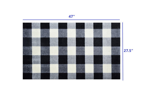 2' x 4' Black and White Buffalo Check Washable Floor Mat