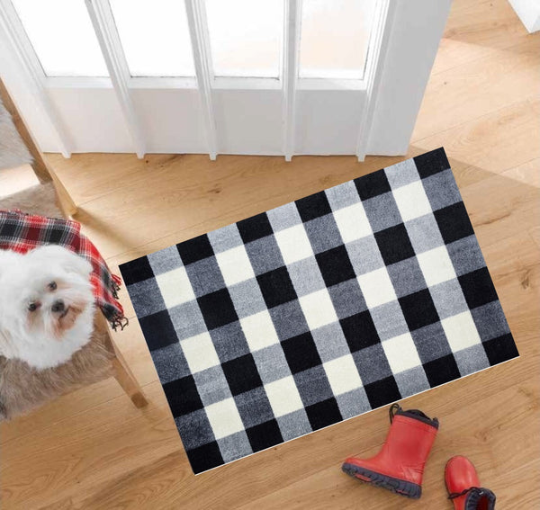 2' x 4' Black and White Buffalo Check Washable Floor Mat