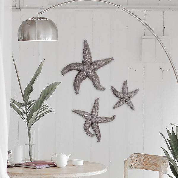 15" Silver Pewter Textured Starfish Wall Art