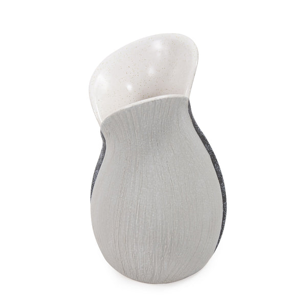 Modern Organic Two Tone Gray Speckle Low Ceramic Vase