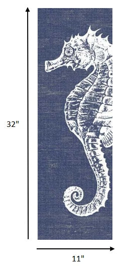 Rustic Indigo and White Nautical Seahorse Wall Art