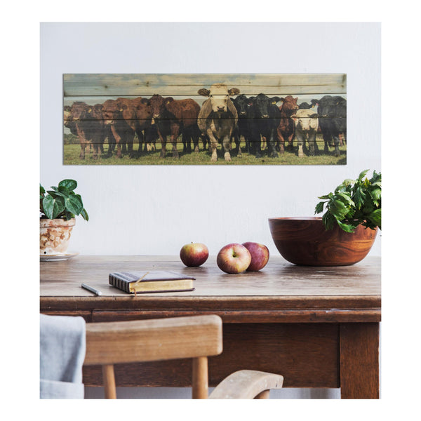 36" Charming Cow Herd Wood Plank Wall Art