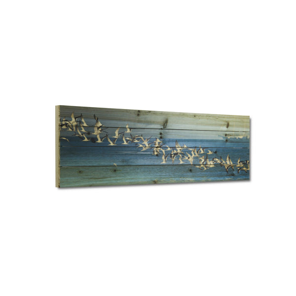 36" Elegant Birds in Flight Wood Plank Wall Art