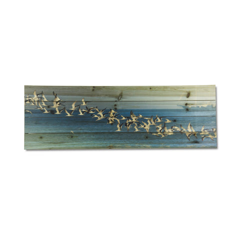 36" Elegant Birds in Flight Wood Plank Wall Art