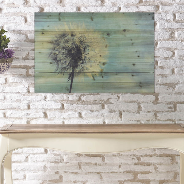 36" Long Soft Dandelion Wishes Wood Plank Wall Art