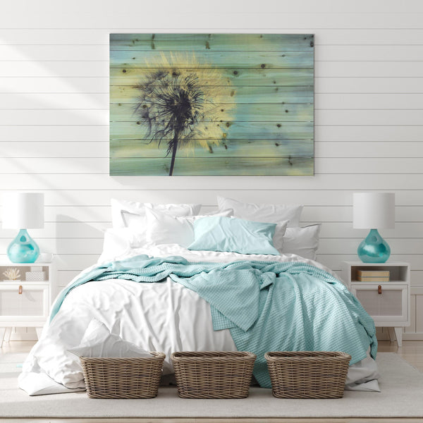 36" Long Soft Dandelion Wishes Wood Plank Wall Art