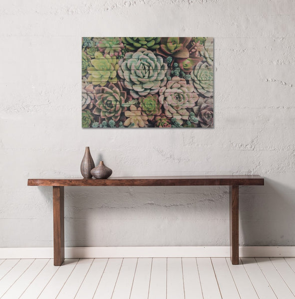 Green Soothing Succulents Wood Plank Wall Art