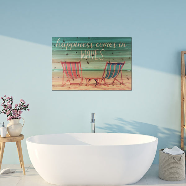 Happiness Comes in Waves Wood Plank Wall Art