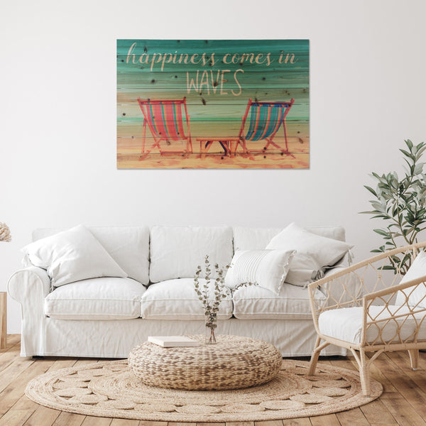 Happiness Comes in Waves Wood Plank Wall Art