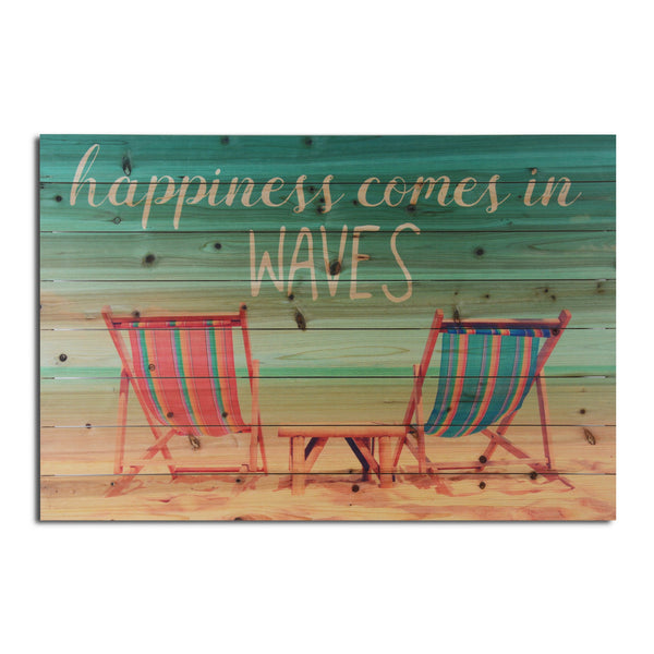 Happiness Comes in Waves Wood Plank Wall Art