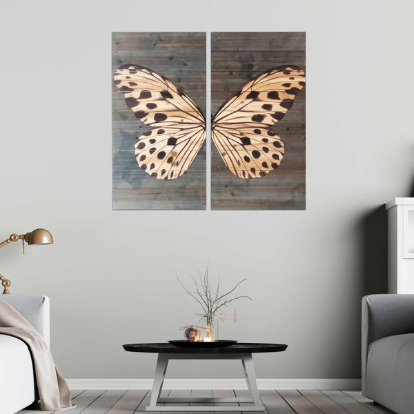 Two Piece Graceful Butterfly Wood Plank Wall Art