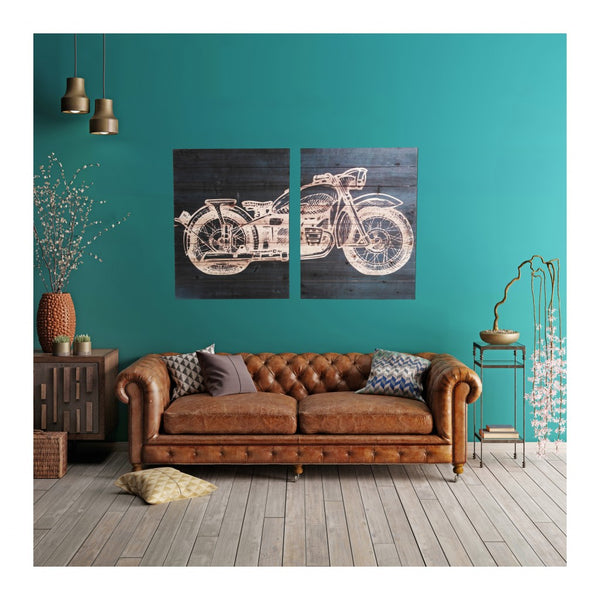 Two Piece Motorcycle Wood Plank Wall Art