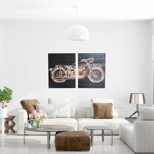 Two Piece Motorcycle Wood Plank Wall Art