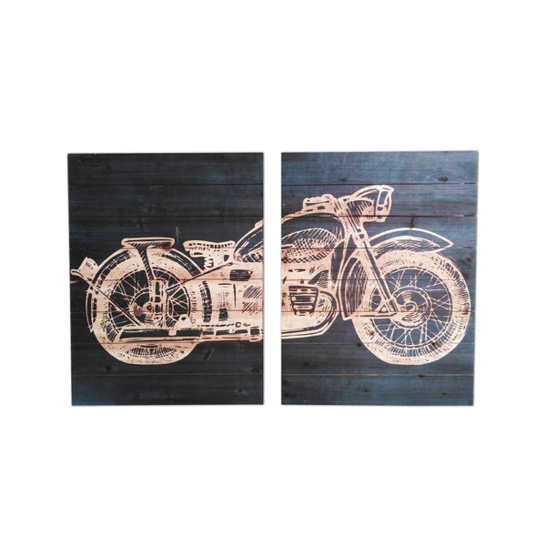 Two Piece Motorcycle Wood Plank Wall Art