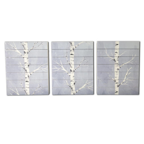 Three Piece Birch Tree Wood Plank Wall Art Set