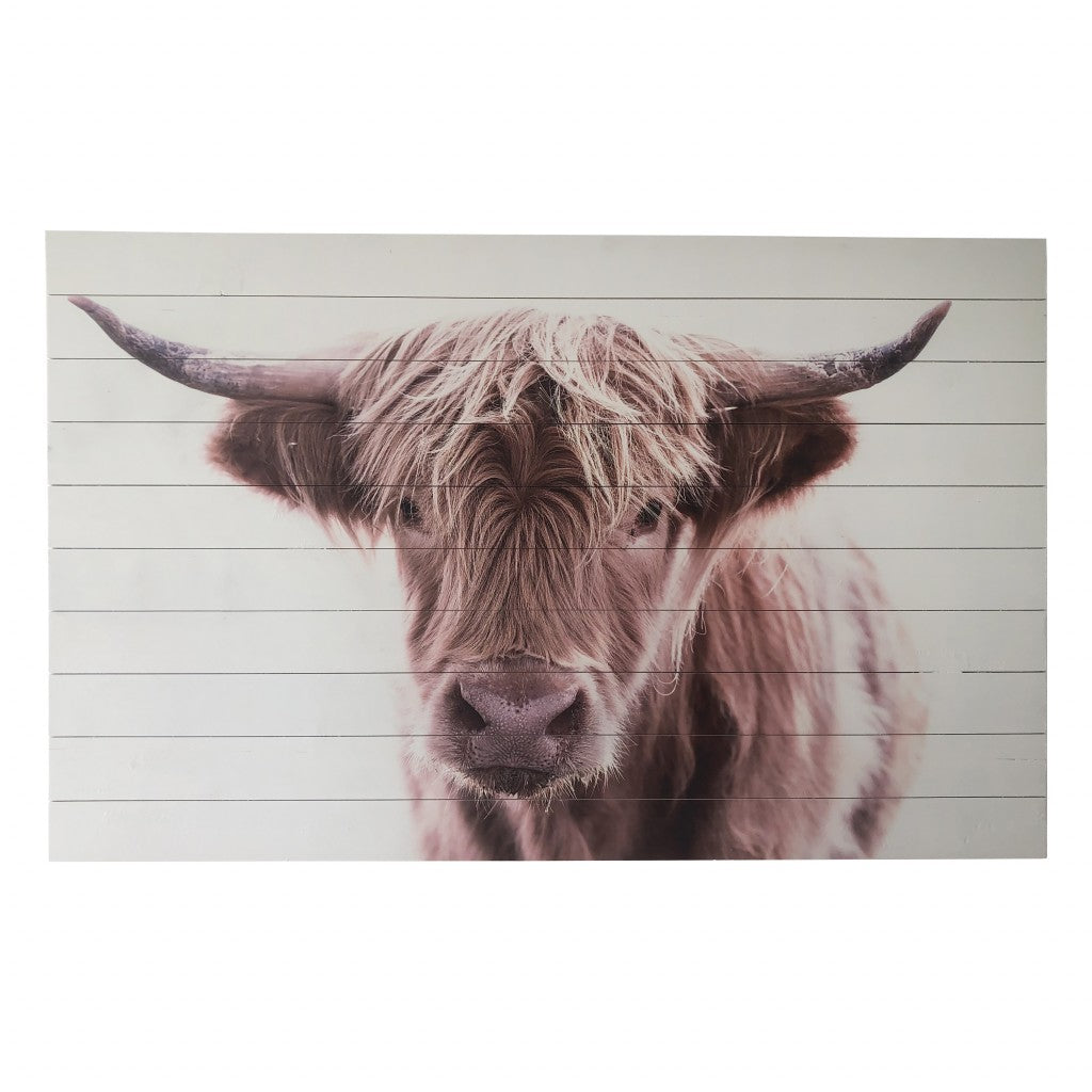 Adorable Brown Highland Cow Wood Plank Wall Art