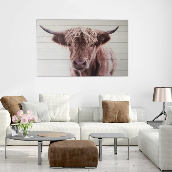 Adorable Brown Highland Cow Wood Plank Wall Art