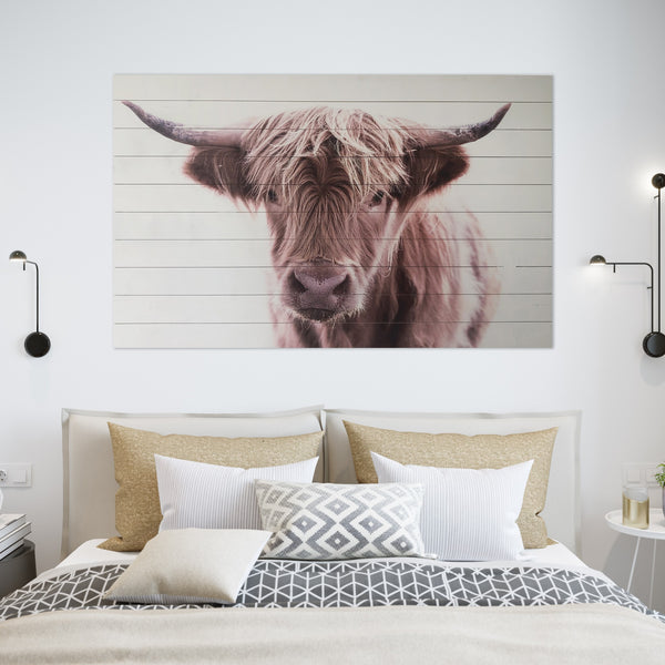 Adorable Brown Highland Cow Wood Plank Wall Art