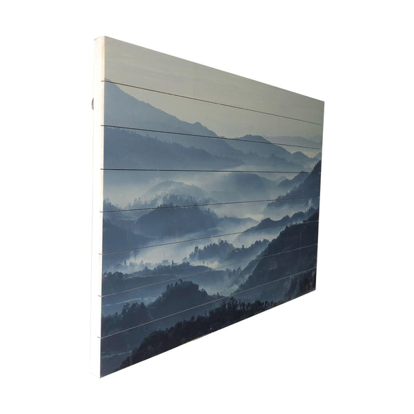 Mysteriously Misty Blue Mountains Wood Plank Wall Art