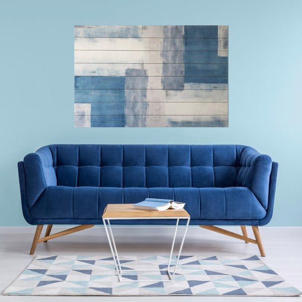 Abstract Soft Blue Pattern Wood Plank Wall Art