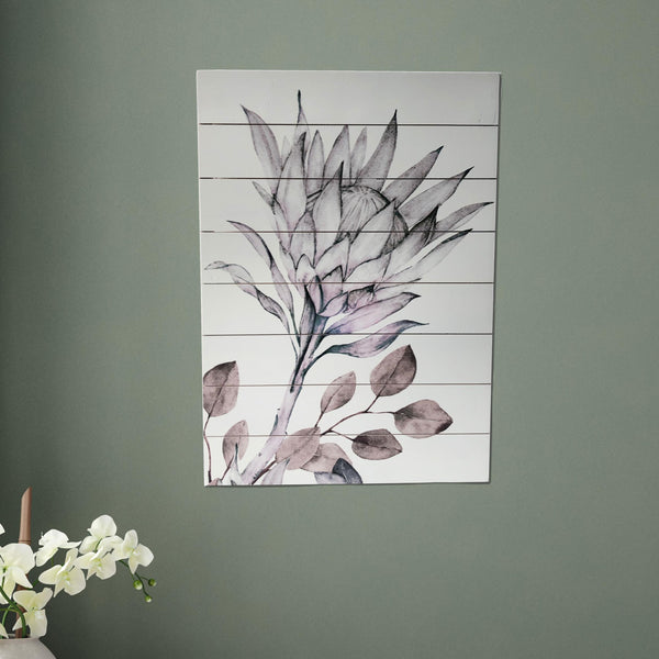 Muted Brown Protea Print Wood Plank Wall Art