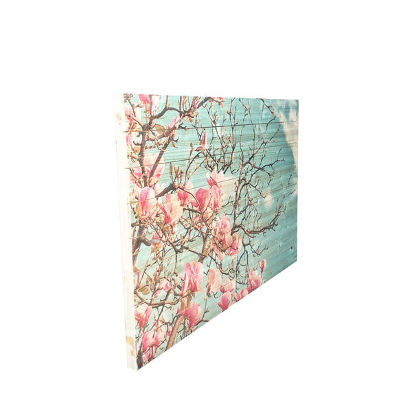 Pink Magnolia Blossoms Wood Plank Wall Art