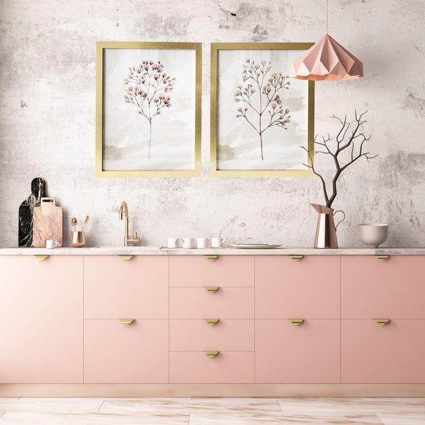 Two Piece Blush Pink Branch Framed Wall Art