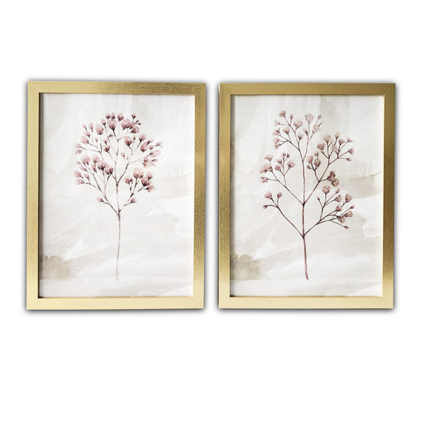 Two Piece Blush Pink Branch Framed Wall Art