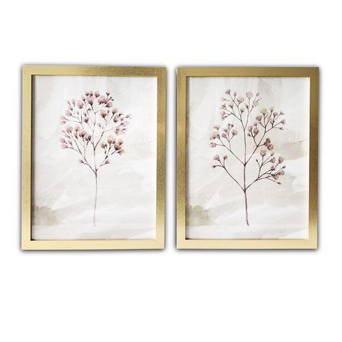 Two Piece Blush Pink Branch Framed Wall Art