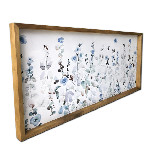 Blue Flower Garden Print Wood Plank Wall Art