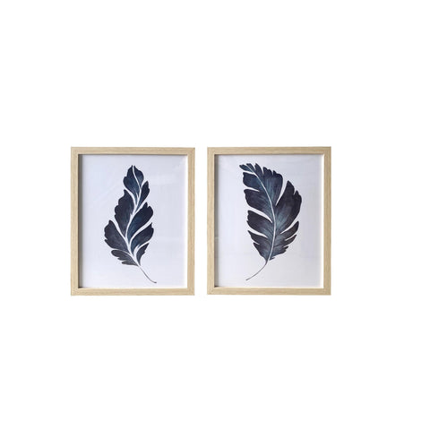 Two Piece Rick Dark Blue Leaves Framed Canvas Wall Art Set